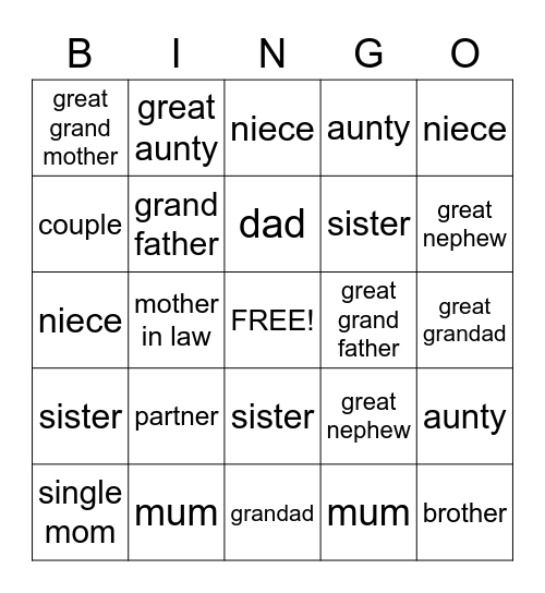 HOME AND FAMILY Bingo Card