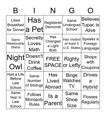 Women's Law Mentor-Mentee Mixer Bingo Card