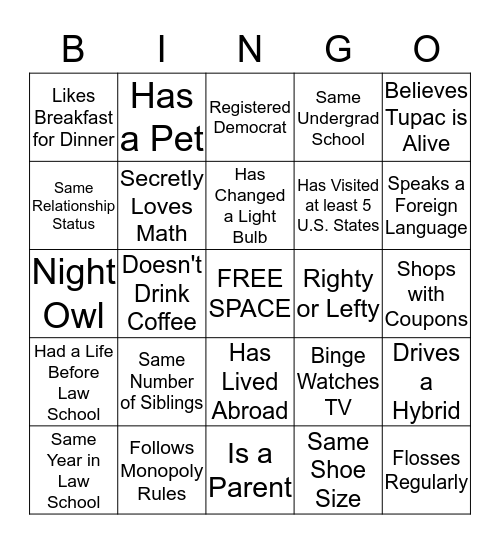 Women's Law Mentor-Mentee Mixer Bingo Card