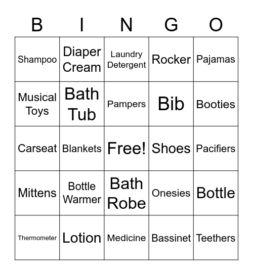 Babyshower Bingo Card