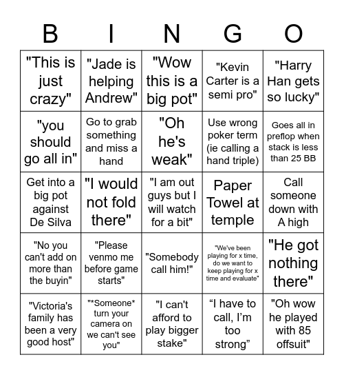 Birthday Boy's Actions Bingo Card