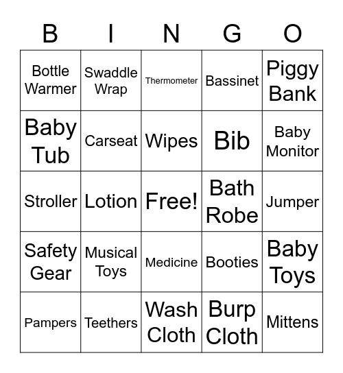 Babyshower Bingo Card