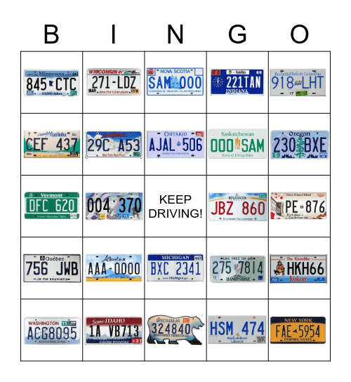 LICENSE PLATE BINGO Card