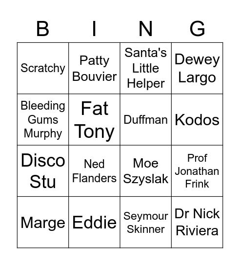 The Simpsons Bingo Card