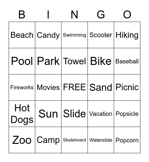 SUMMERTIME Bingo Card