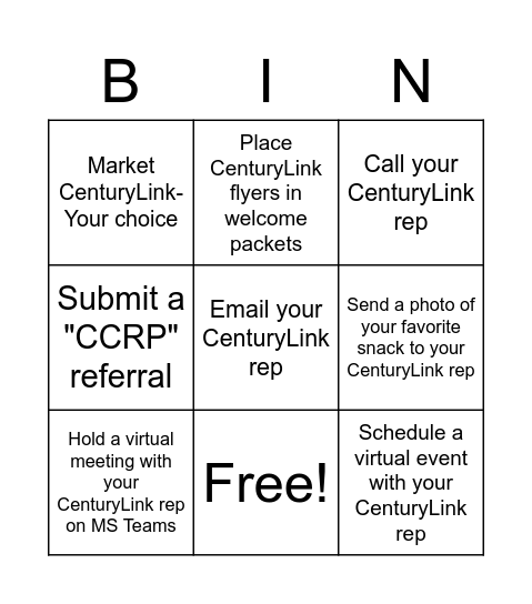 ACTIVITY BINGO (CENTURYLINK) Bingo Card