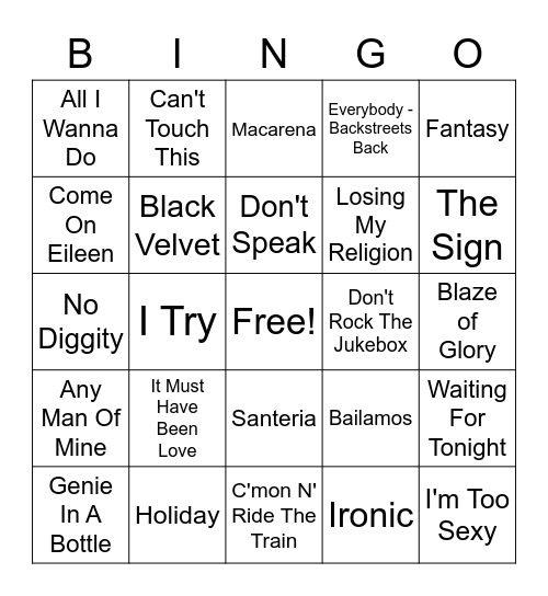 1990'S Bingo Card
