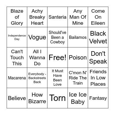 1990's Bingo Card