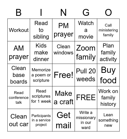 Quarantine Bingo Card