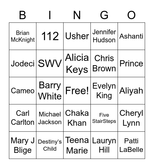 R&B Bingo Card