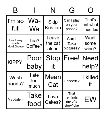 Family Sayings Bingo Card