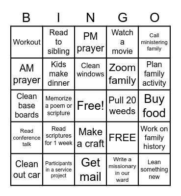 Quarantine Bingo Card