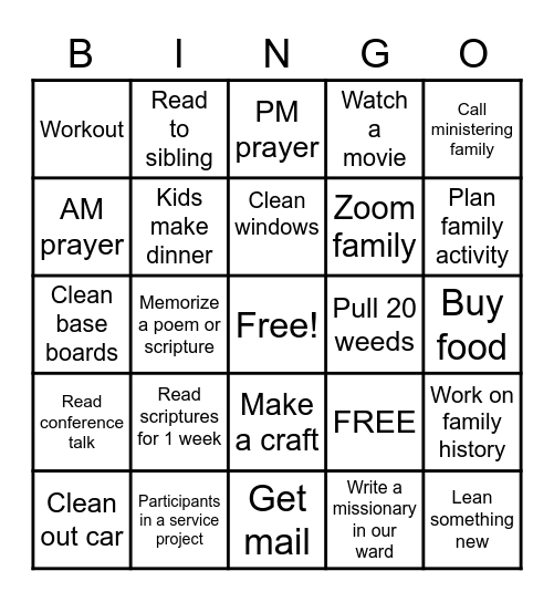 Quarantine Bingo Card