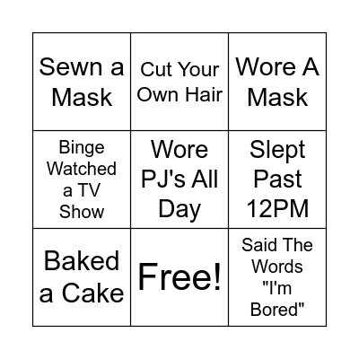 Quarantine Bingo Card