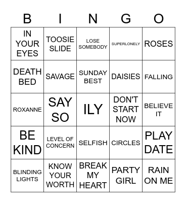 TODAYS POP Bingo Card