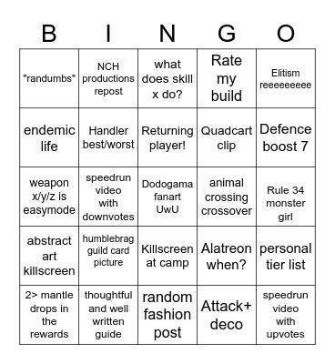 /r/MonsterHunterWorld Bingo Card