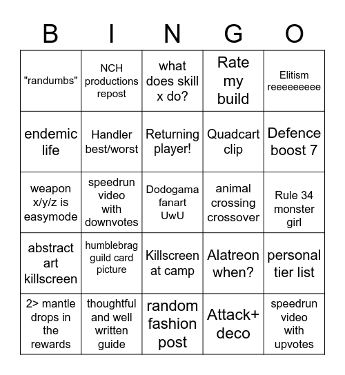 /r/MonsterHunterWorld Bingo Card
