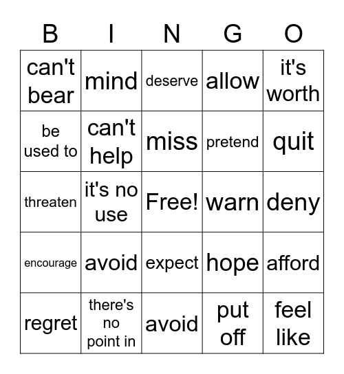 ING / TO Bingo Card
