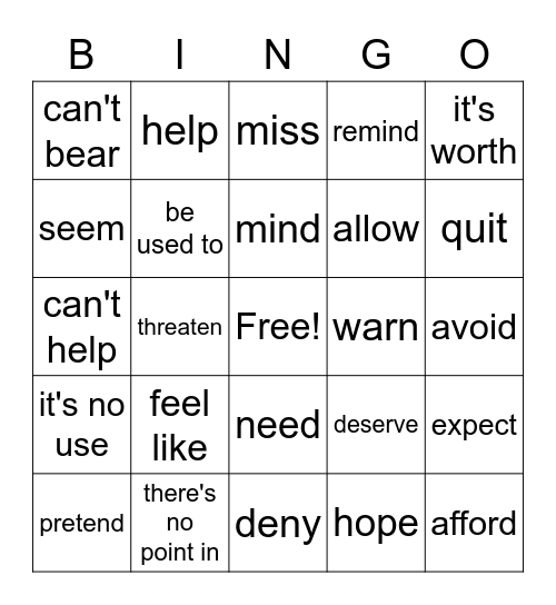 ING / TO Bingo Card