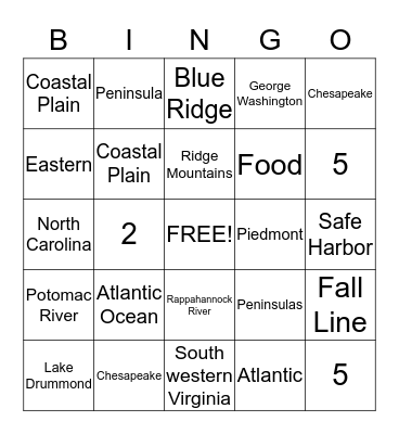 Virginia Bingo Card