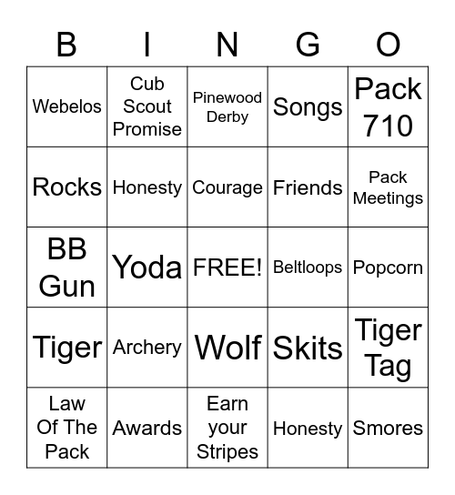 Cub Scout BINGO Card