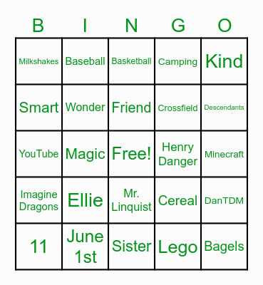 Ellie is 11! Bingo Card
