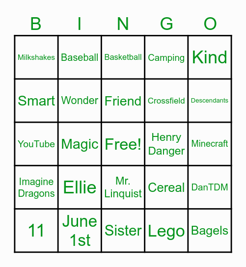 Ellie is 11! Bingo Card