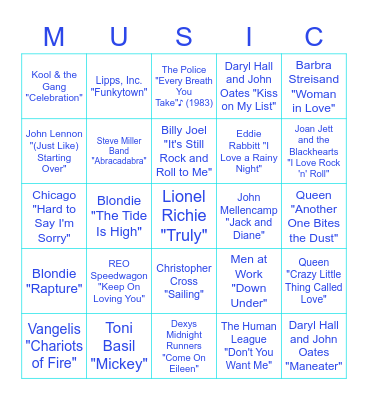 Early 80s Bingo Card