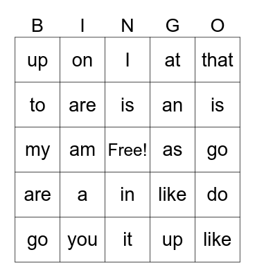 Sight Words 1 & 2 Bingo Card