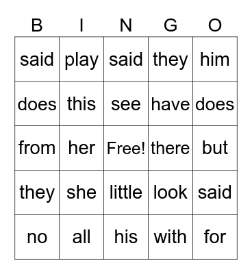 Sight Words 3 & 4 Bingo Card