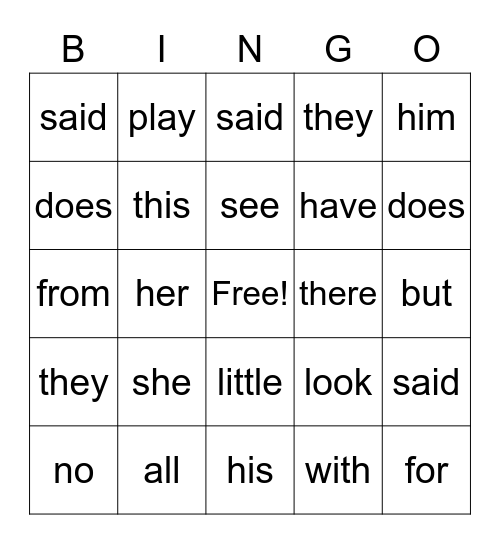 Sight Words 3 & 4 Bingo Card