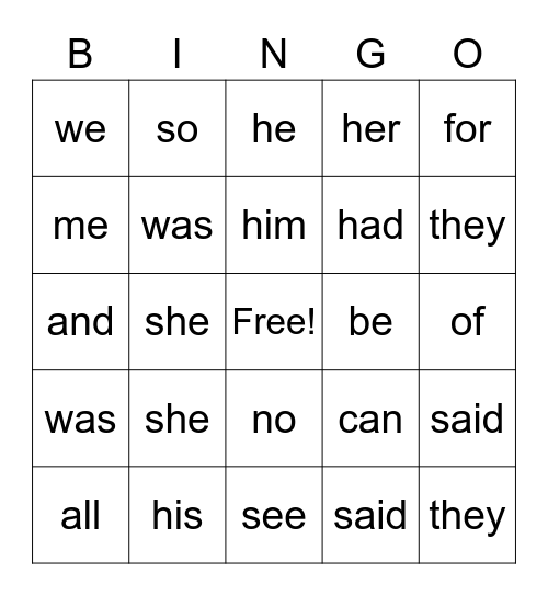 Sight Words 3 & 4 Bingo Card