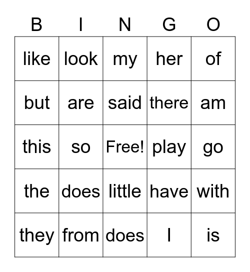 Sight Words 5 and Review Bingo Card