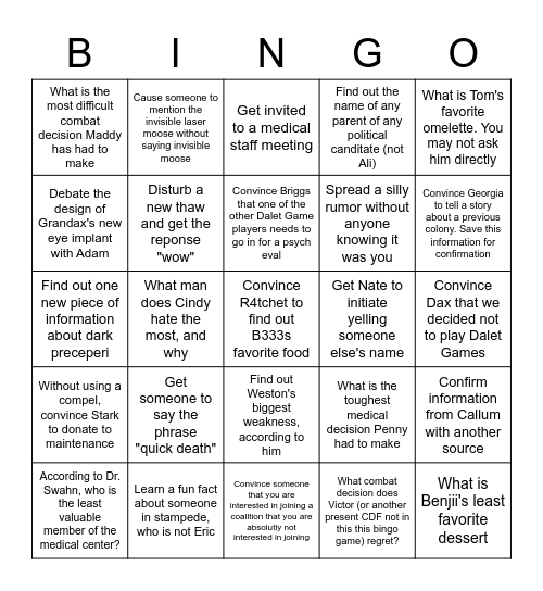Dalet Games: Virtual Edition Bingo Card
