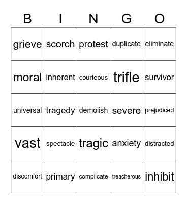 Vocabulary Grade 5 Bingo Card