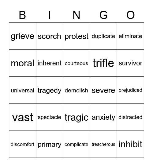 Vocabulary Grade 5 Bingo Card