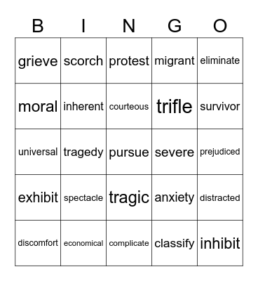 Vocabulary Grade 5 Bingo Card