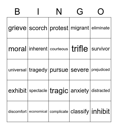 Vocabulary Grade 5 Bingo Card