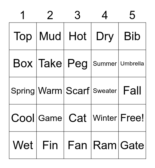 BIG SHOW BINGO UNIT 1 Bingo Card