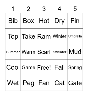 BIG SHOW BINGO UNIT 1 Bingo Card