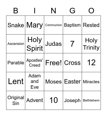 Sunday School 3rd Grade Review Bingo Card