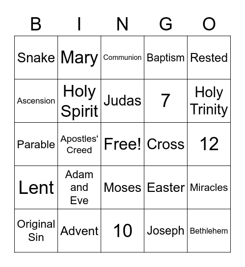 Sunday School 3rd Grade Review Bingo Card