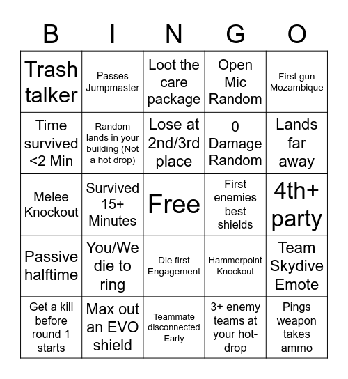 Apex Bingo! Bingo Card