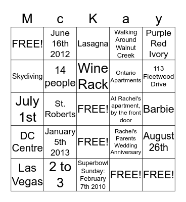 McKay Bingo Card