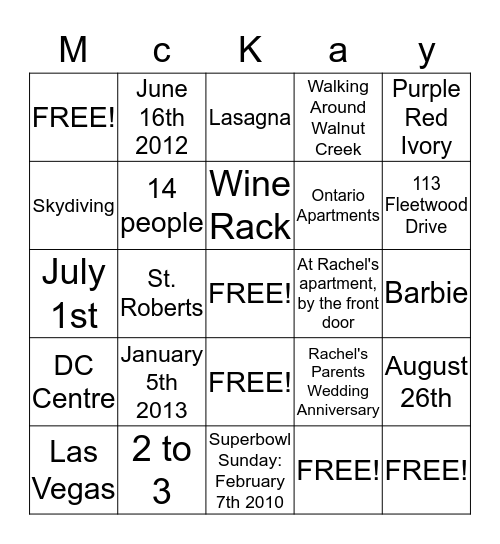 McKay Bingo Card