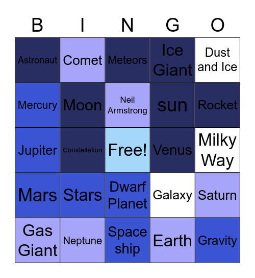 Space Theme Bingo Card