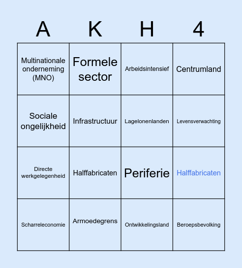 Ontwikkeling: Arm en Rijk Bingo Card