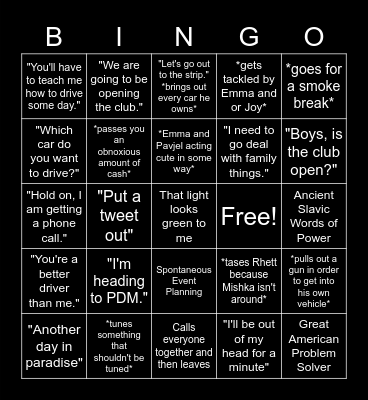 Pavjel Bingo Card