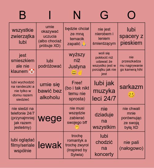 Justyna's dream man 😩😩😩 Bingo Card