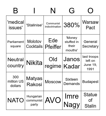 Hungarian Revolution BINGO! Bingo Card